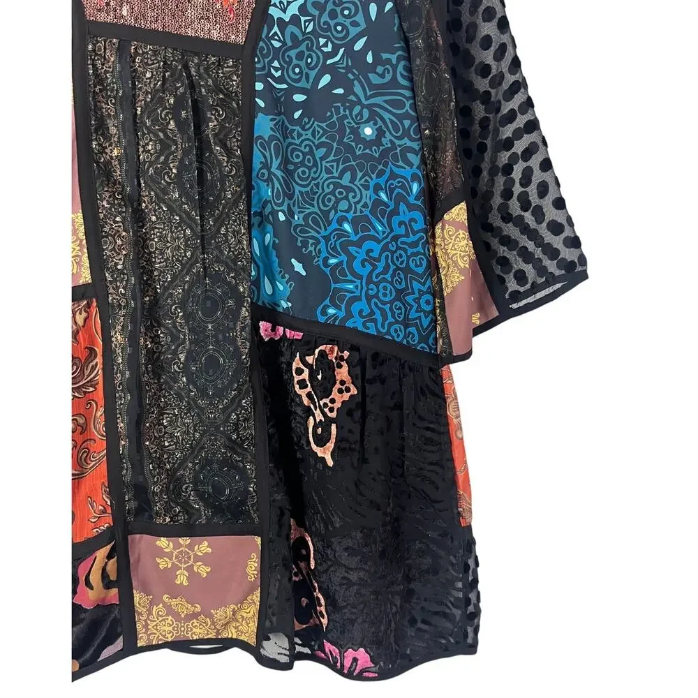 Soft Surroundings Adassa Burnout Velvet Tunic Mini Dress Patchwork Sequin Boho - Picture 7 of 10